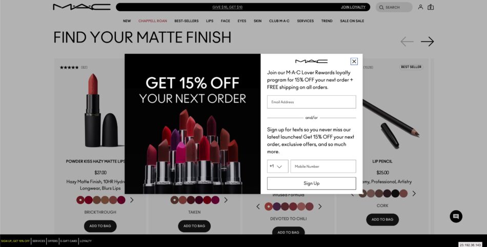 M·A·C Cosmetics Modal CTA