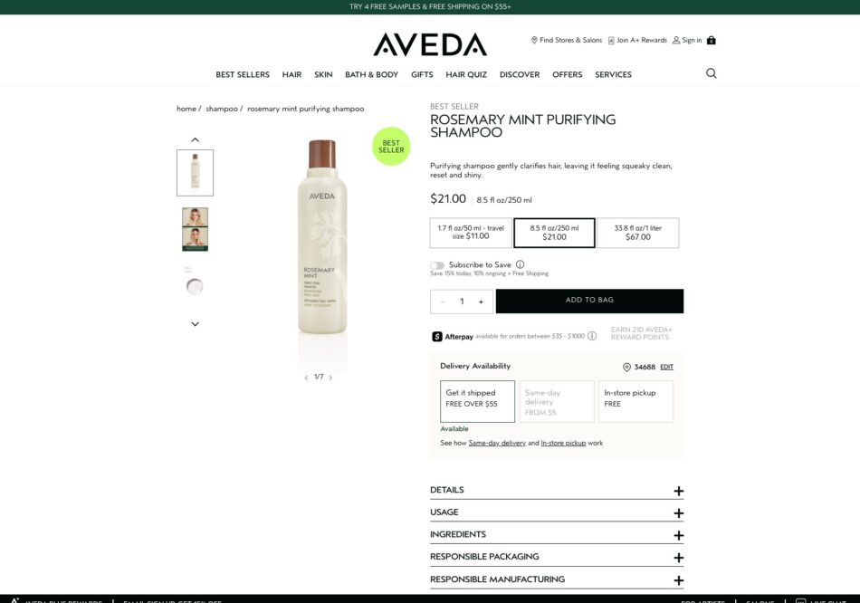Aveda - Product Display Page