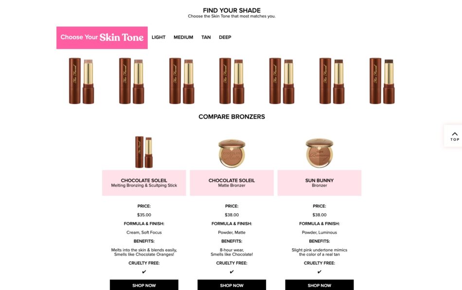 Toofaced - Product Landing Page